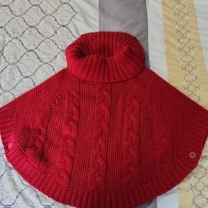 Carter's Cozy Red Cable Knit Turtleneck Poncho